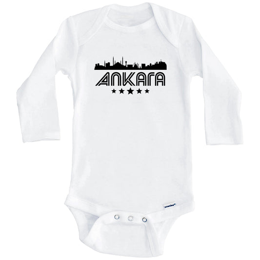 Ankara Turkey Skyline Retro Style Baby Onesie (Long Sleeves)