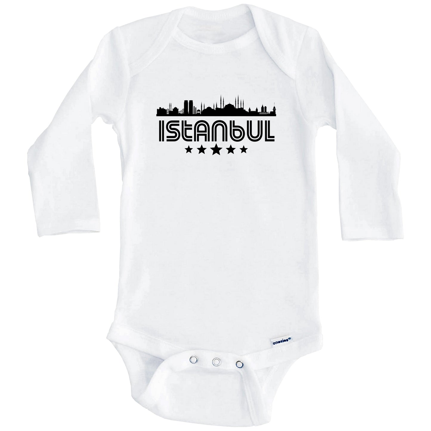 Istanbul Turkey Skyline Retro Style Baby Onesie (Long Sleeves)