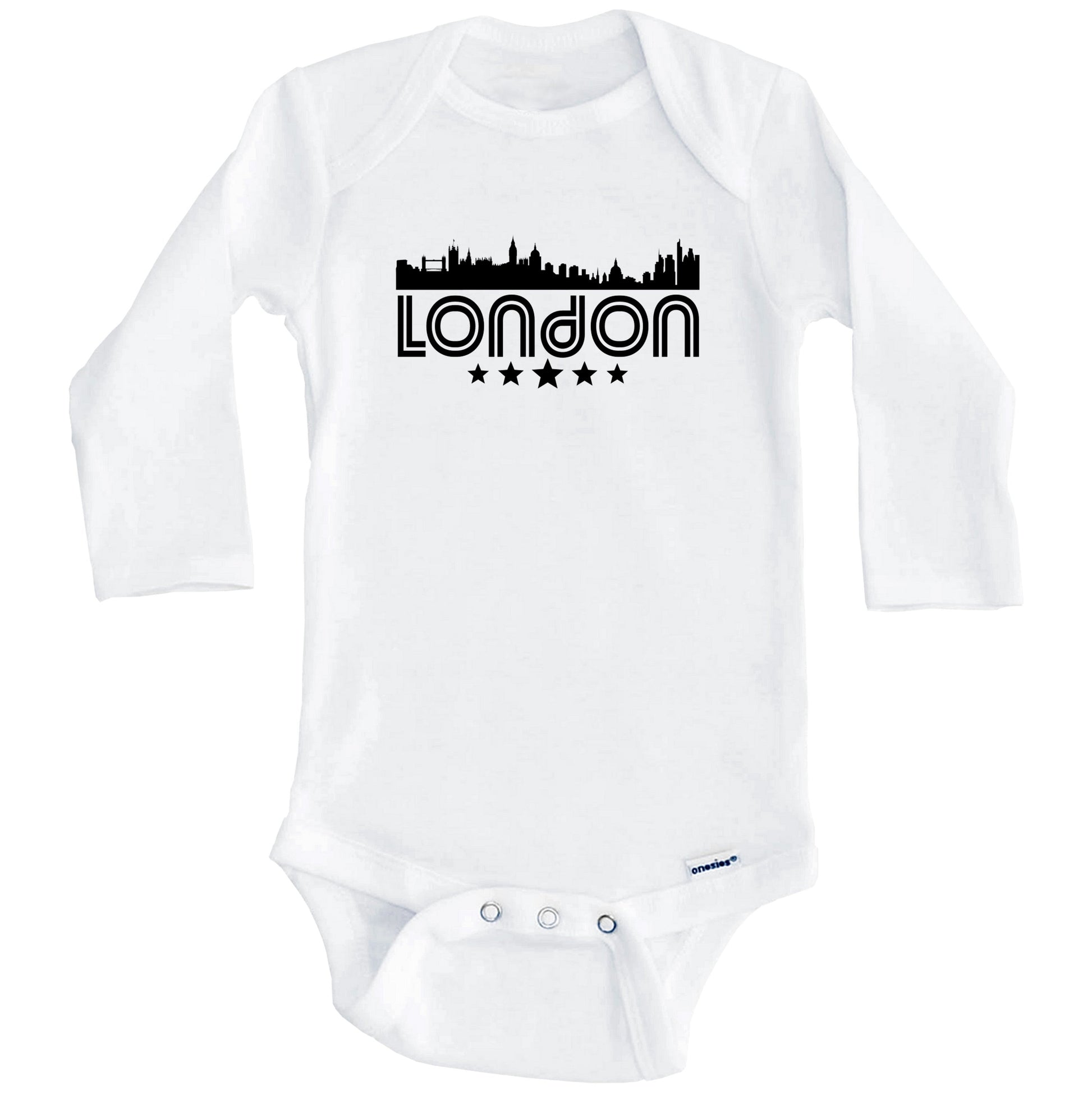London England Skyline Retro Style Baby Onesie (Long Sleeves)