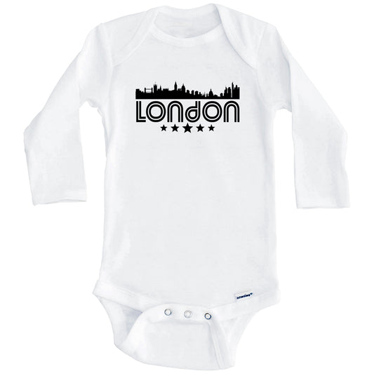 London England Skyline Retro Style Baby Onesie (Long Sleeves)