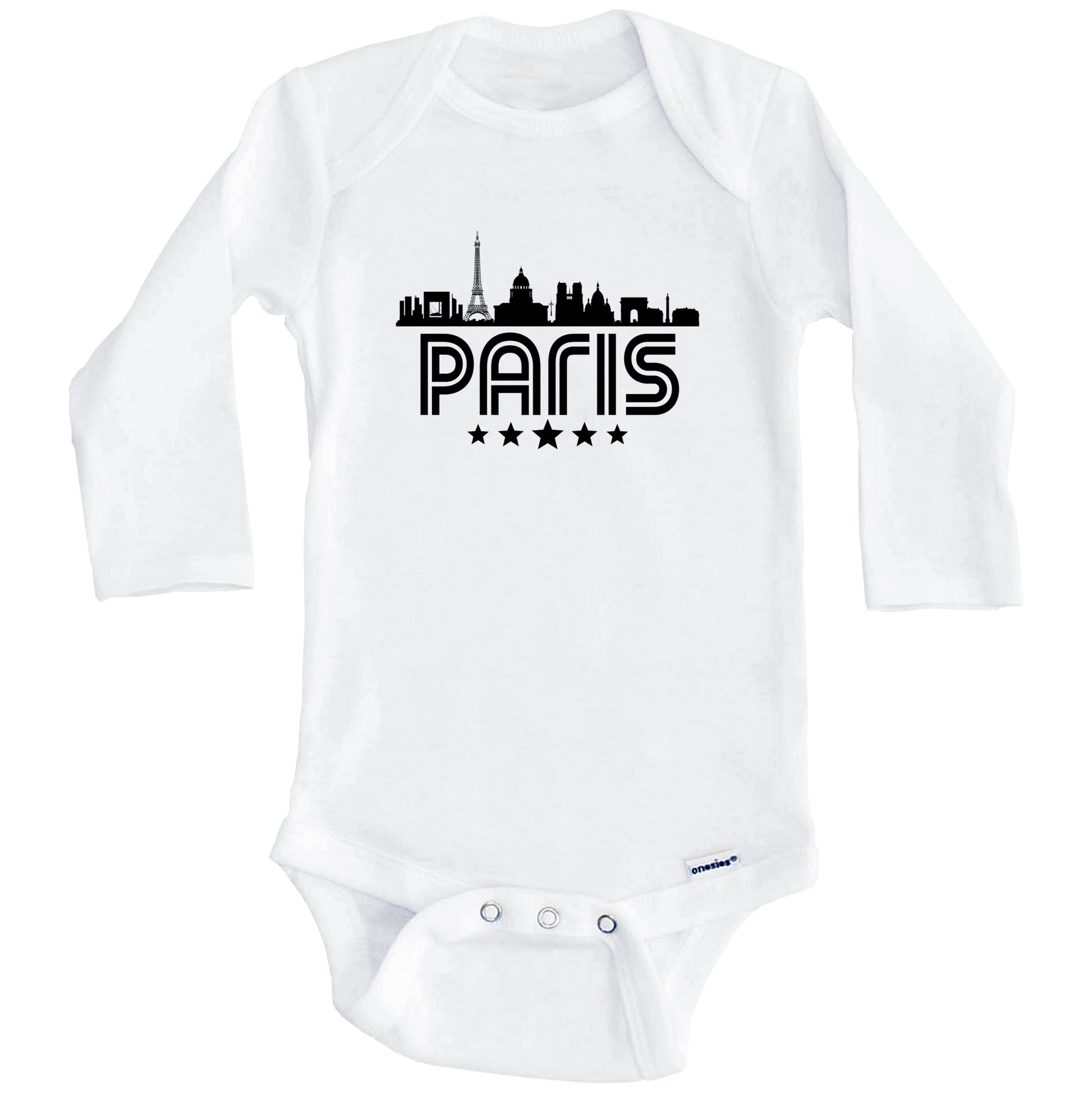 Paris France Skyline Retro Style Baby Onesie (Long Sleeves)