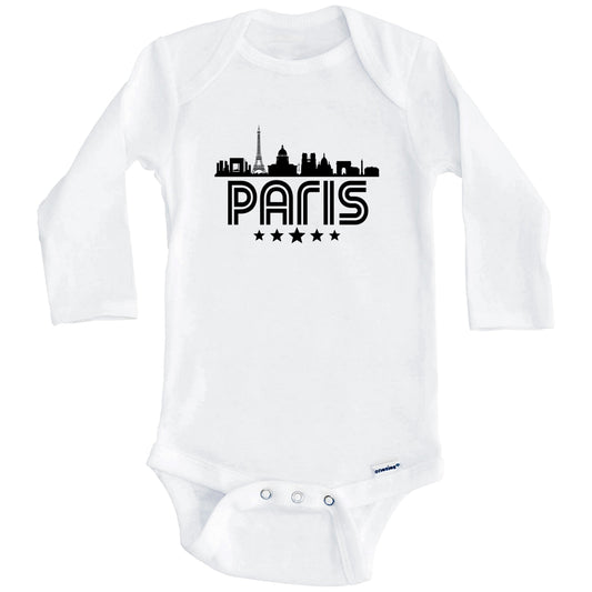 Paris France Skyline Retro Style Baby Onesie (Long Sleeves)