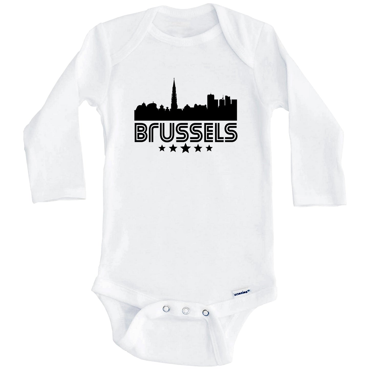 Brussels Belgium Skyline Retro Style Baby Onesie (Long Sleeves)