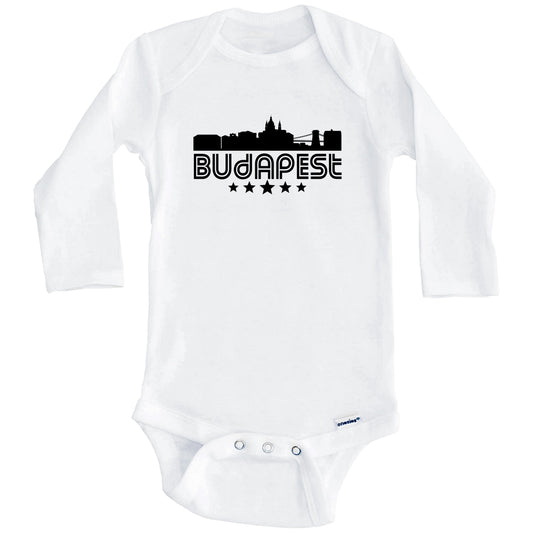 Budapest Hungary Skyline Retro Style Baby Onesie (Long Sleeves)