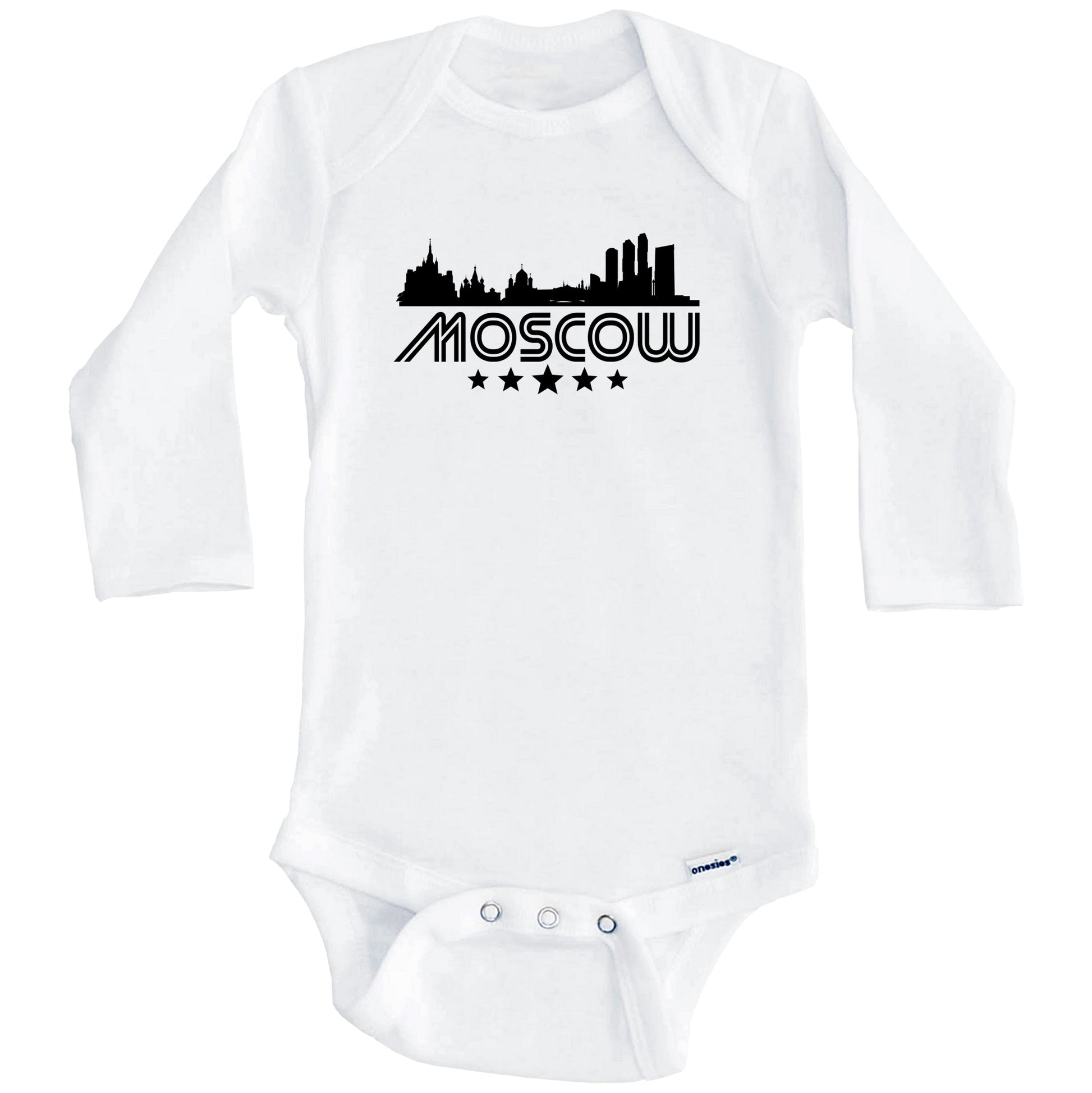Moscow Russia Skyline Retro Style Baby Onesie (Long Sleeves)