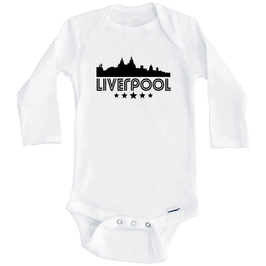 Liverpool England Skyline Retro Style Baby Onesie (Long Sleeves)