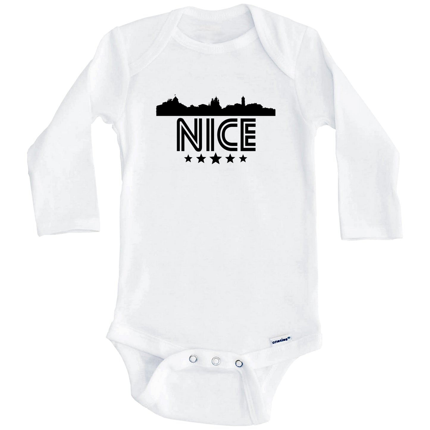 Nice France Skyline Retro Style Baby Onesie (Long Sleeves)