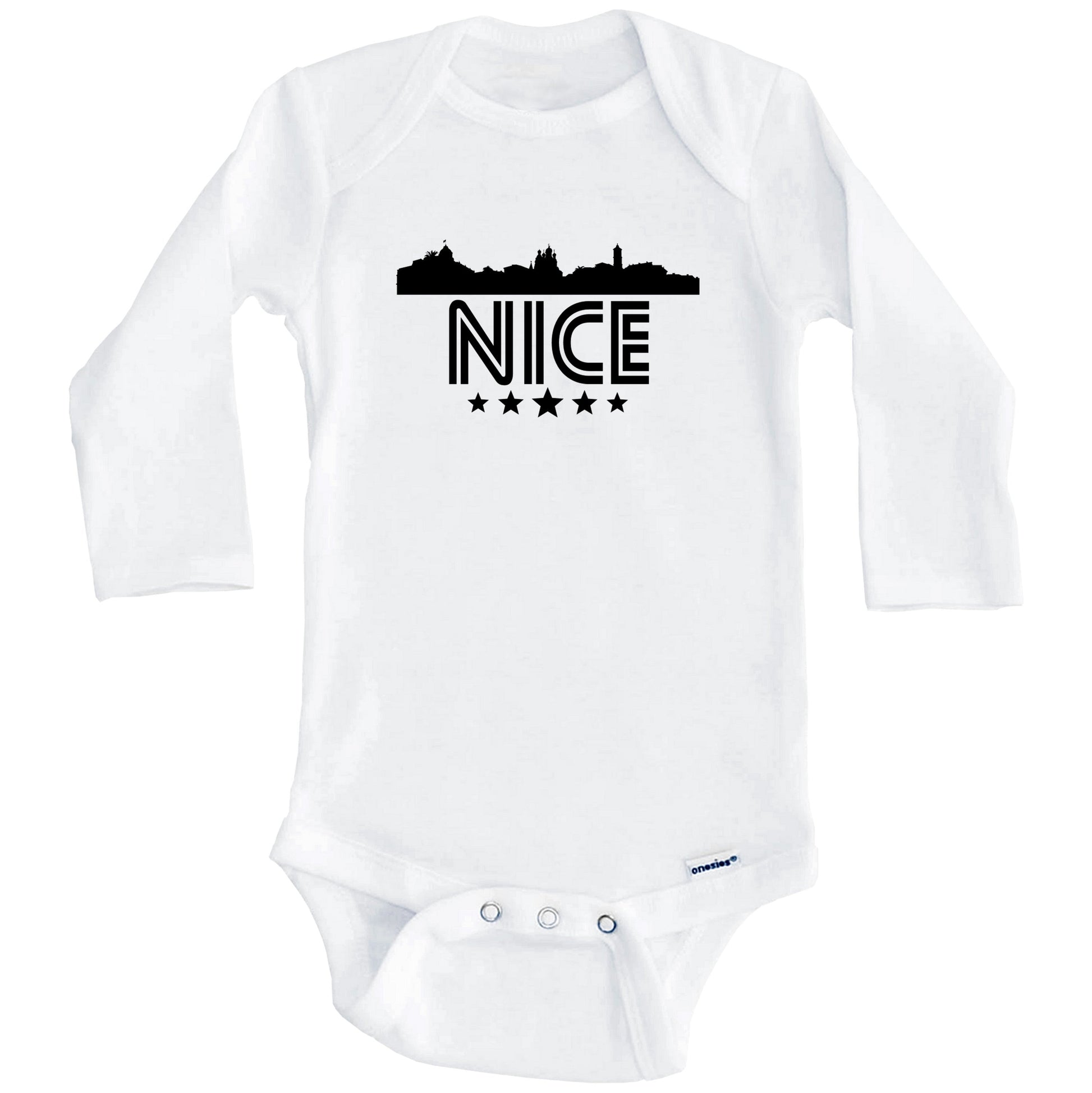 Nice France Skyline Retro Style Baby Onesie (Long Sleeves)