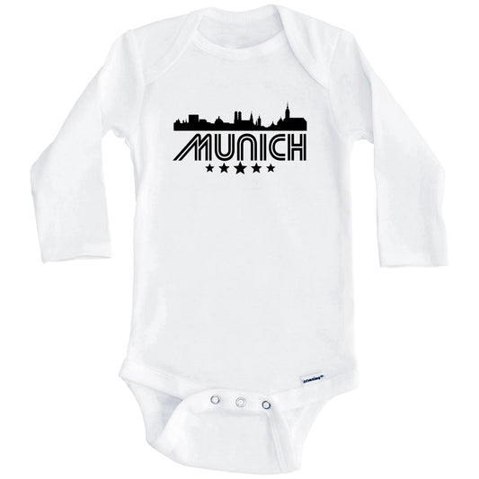 Munich Germany Skyline Retro Style Baby Onesie (Long Sleeves)