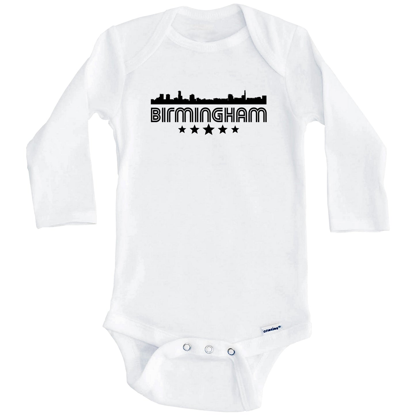 Birmingham England Skyline Retro Style Baby Onesie (Long Sleeves)