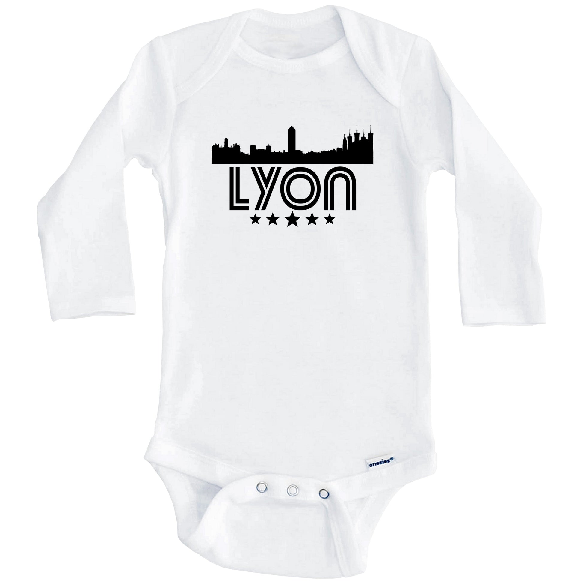 Lyon France Skyline Retro Style Baby Onesie (Long Sleeves)