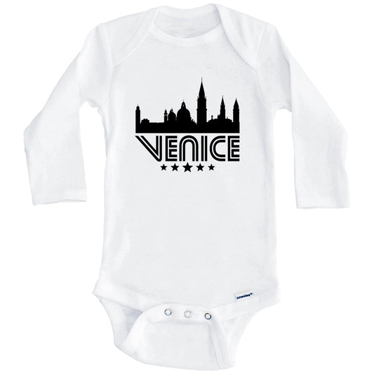Venice Italy Skyline Retro Style Baby Onesie (Long Sleeves)