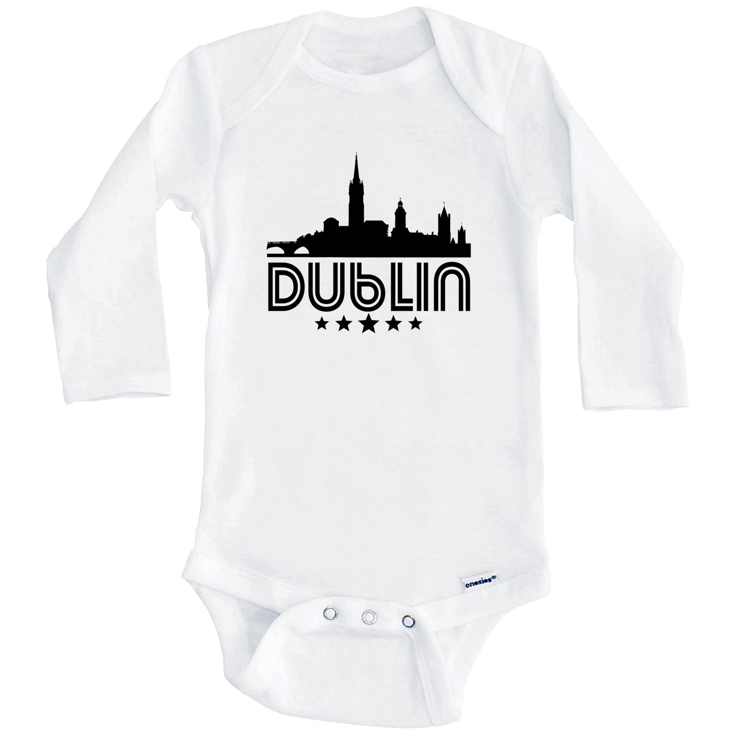 Dublin Ireland Skyline Retro Style Baby Onesie (Long Sleeves)