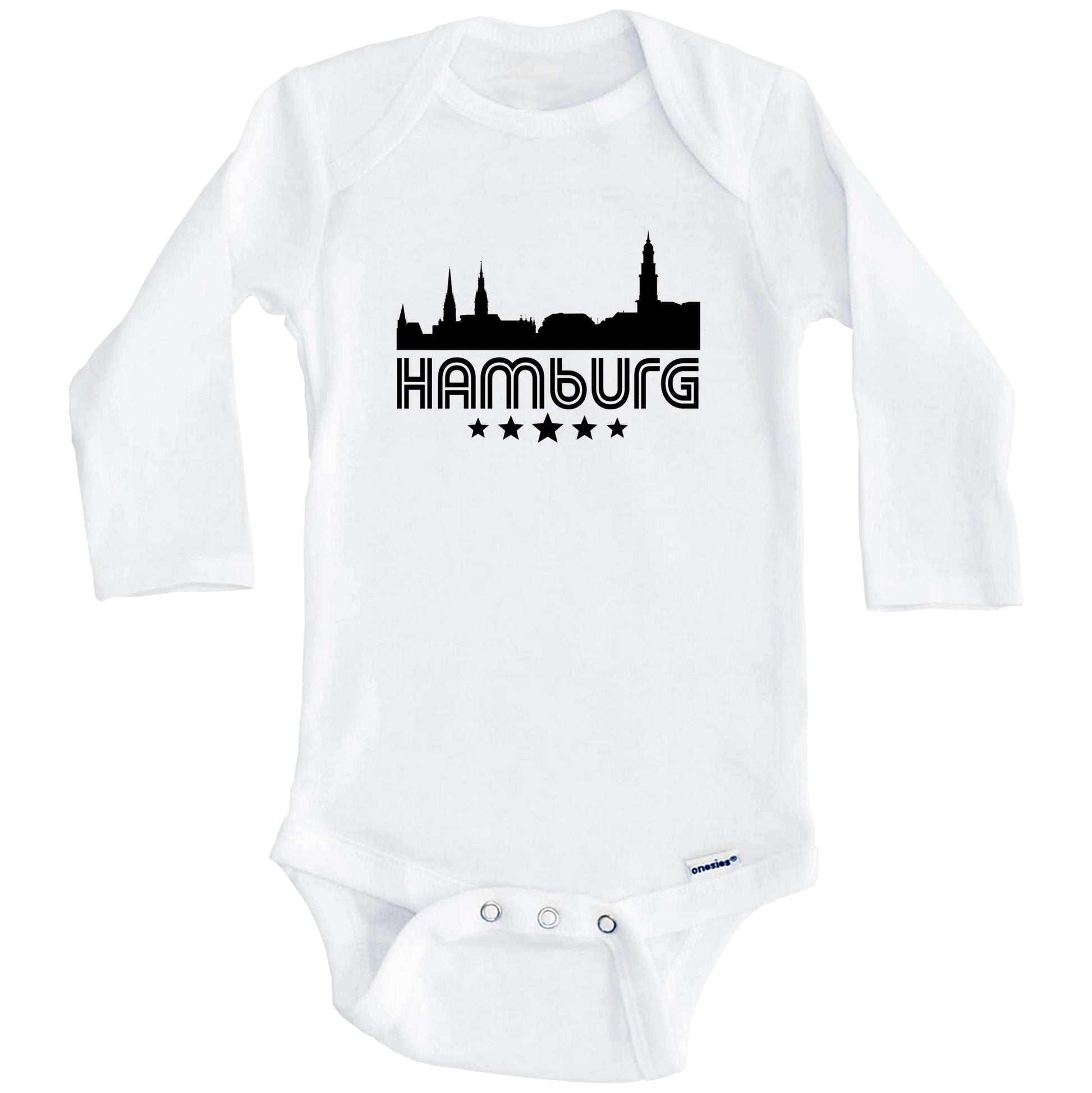 Hamburg Germany Skyline Retro Style Baby Onesie (Long Sleeves)