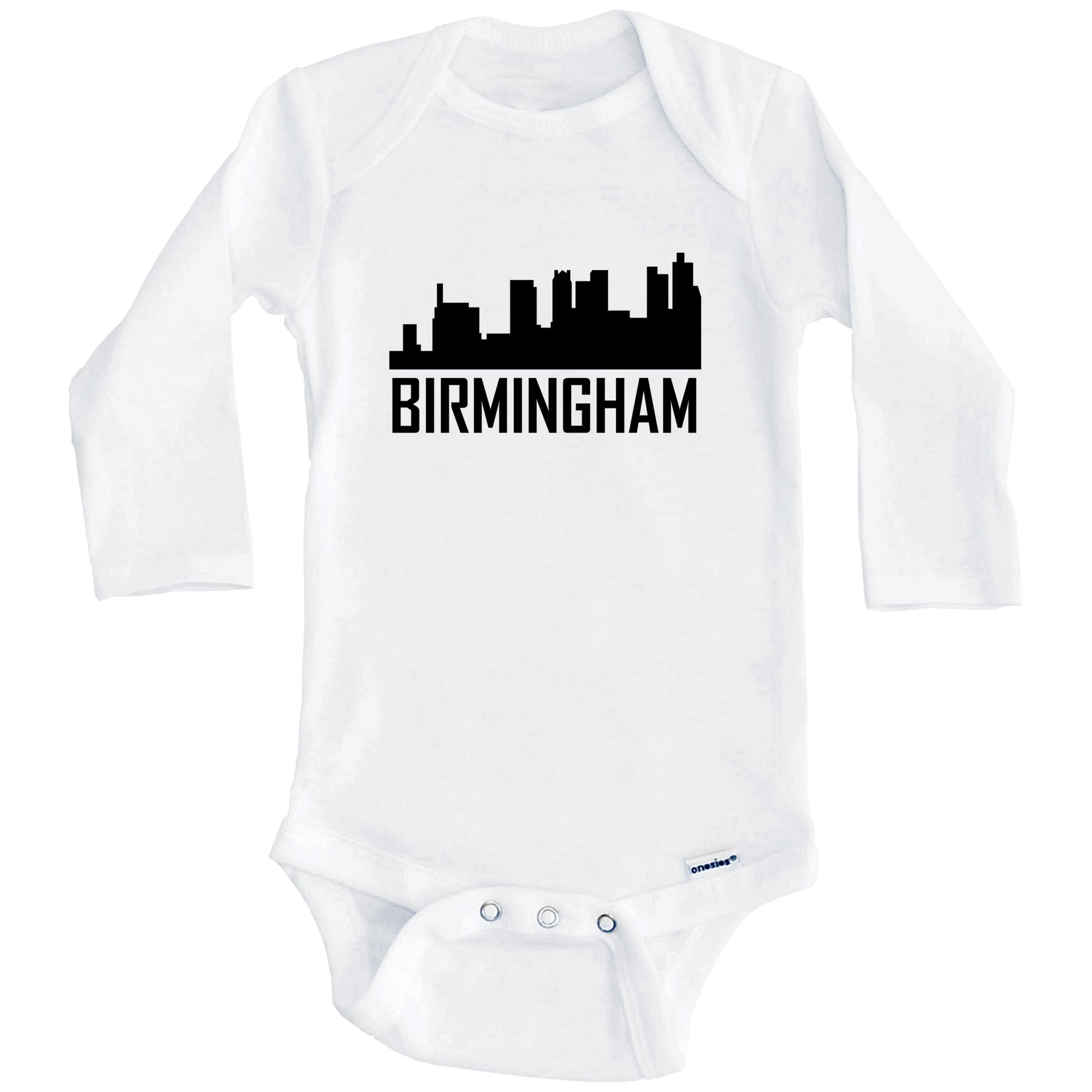 Birmingham Alabama Skyline Silhouette Baby Onesie (Long Sleeves)
