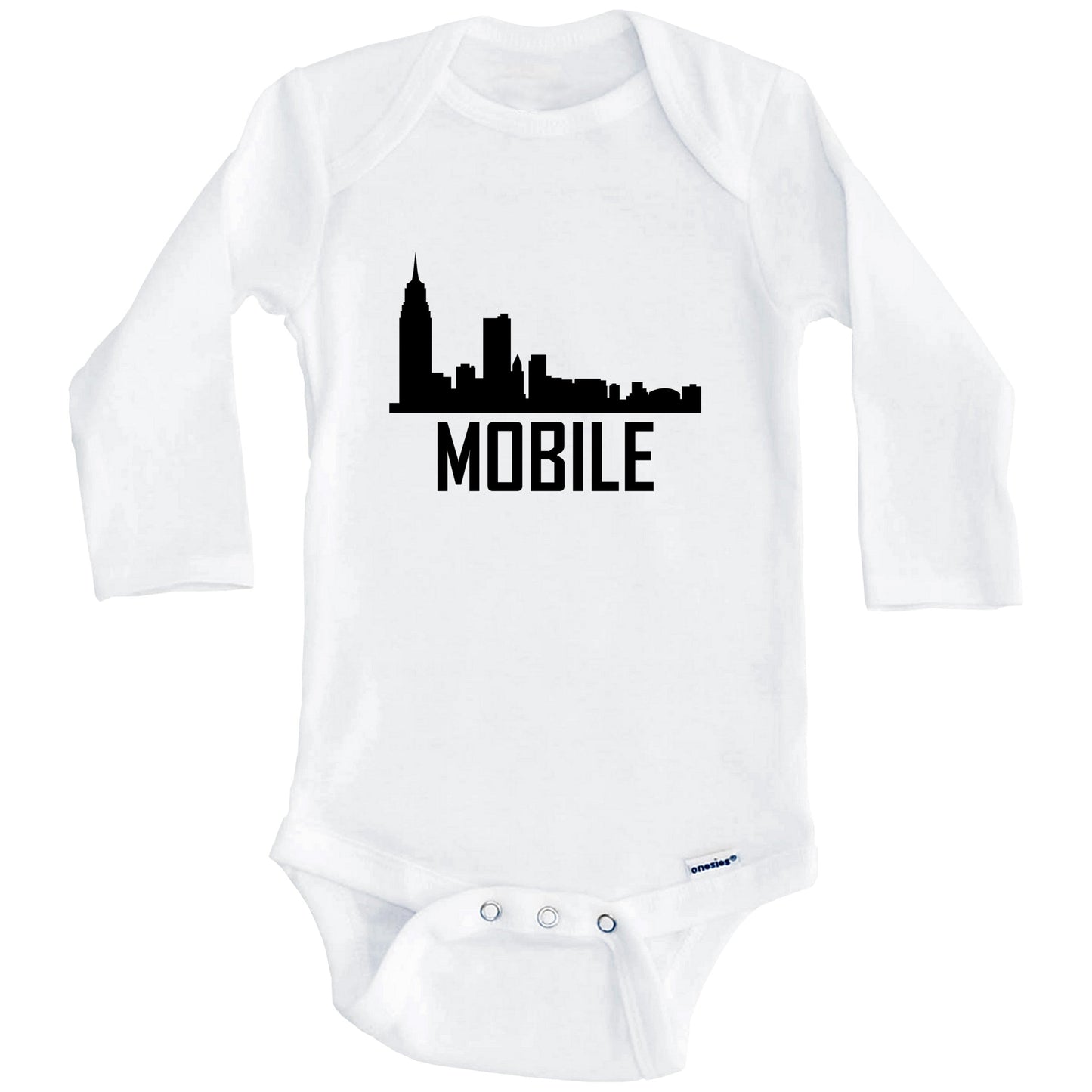 Mobile Alabama Skyline Silhouette Baby Onesie (Long Sleeves)