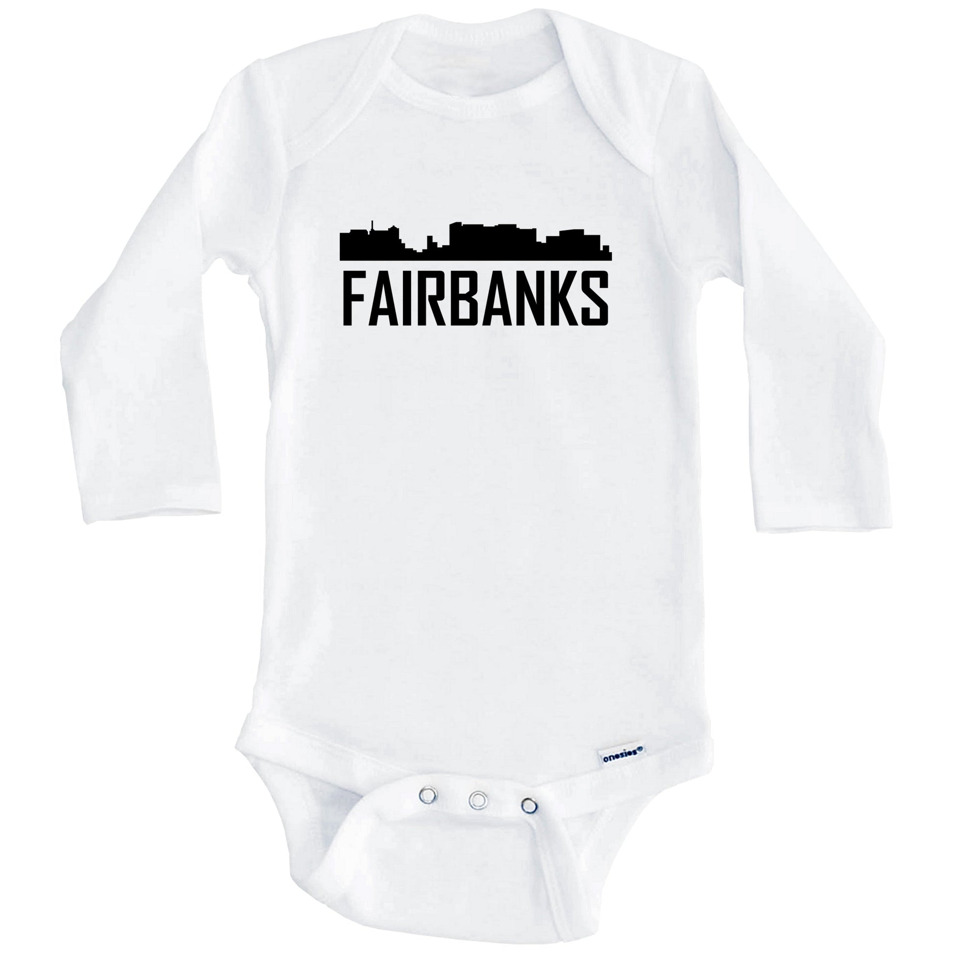 Fairbanks Alaska Skyline Silhouette Baby Onesie (Long Sleeves)