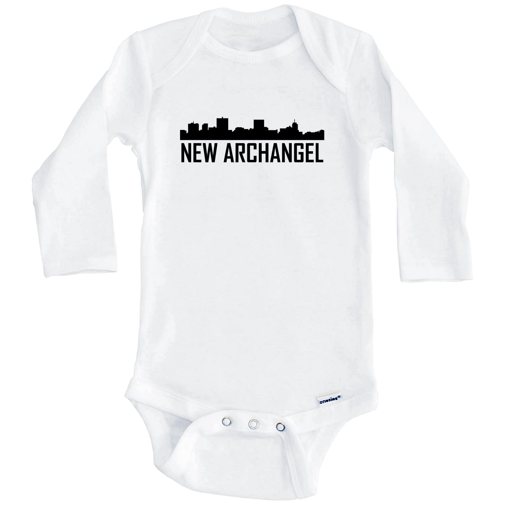 New Archangel Alaska Skyline Silhouette Baby Onesie (Long Sleeves)