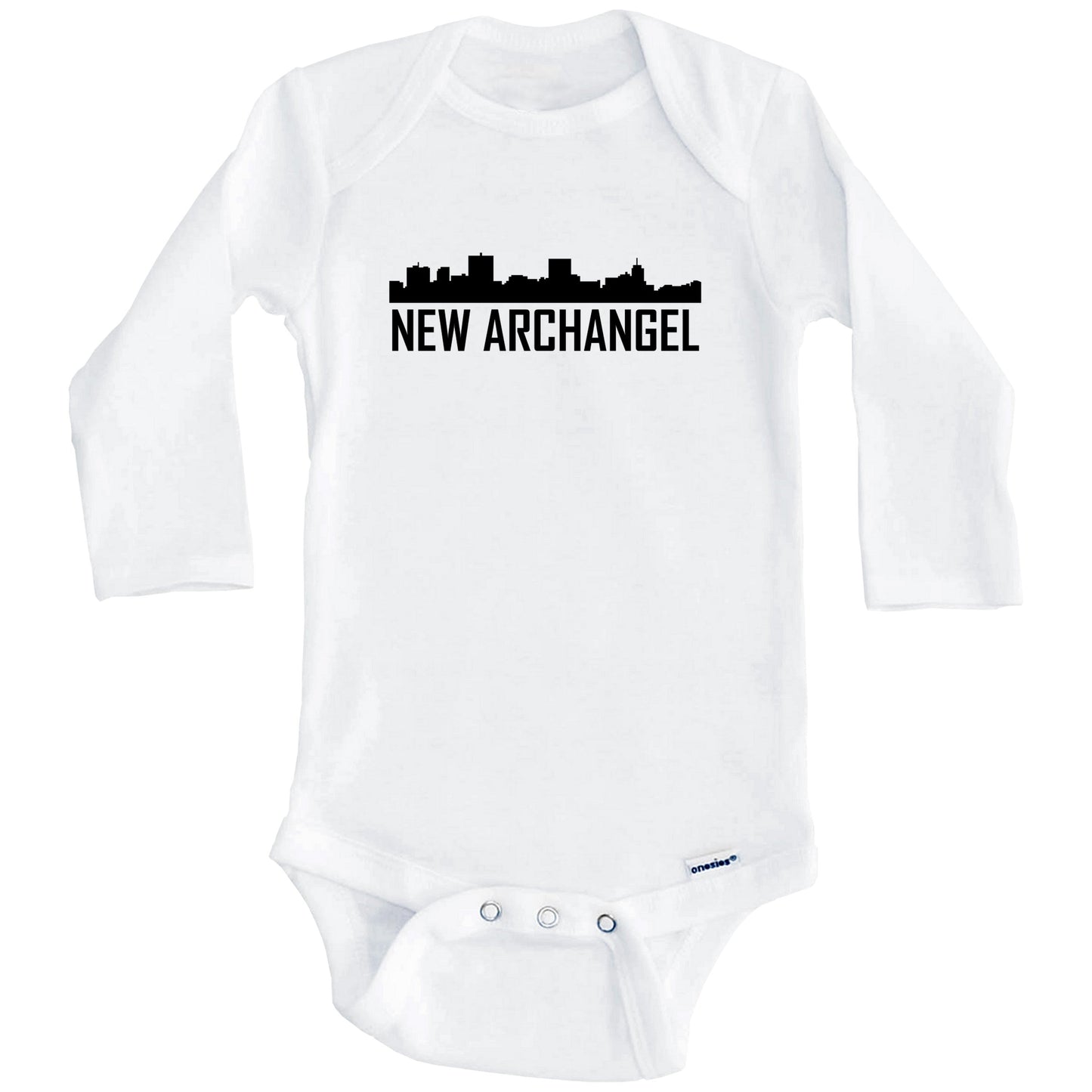 New Archangel Alaska Skyline Silhouette Baby Onesie (Long Sleeves)