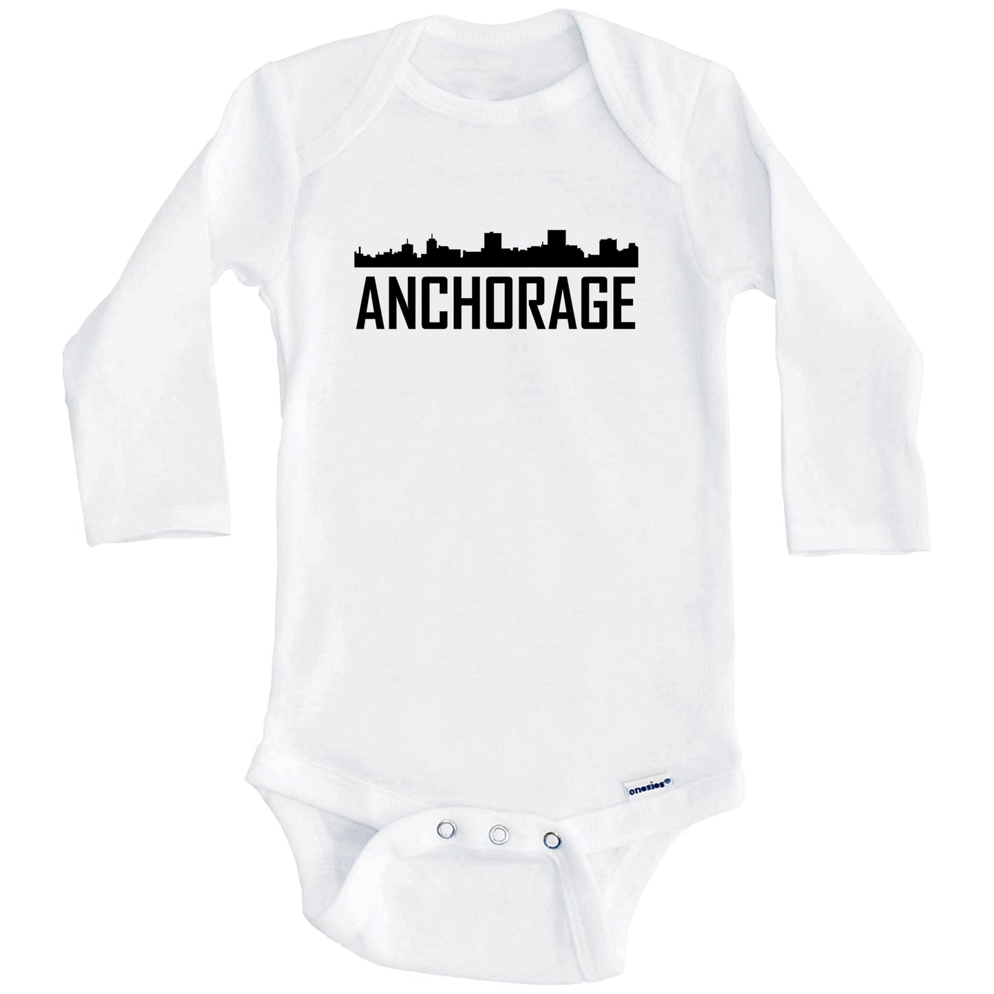 Anchorage Alaska Skyline Silhouette Baby Onesie (Long Sleeves)