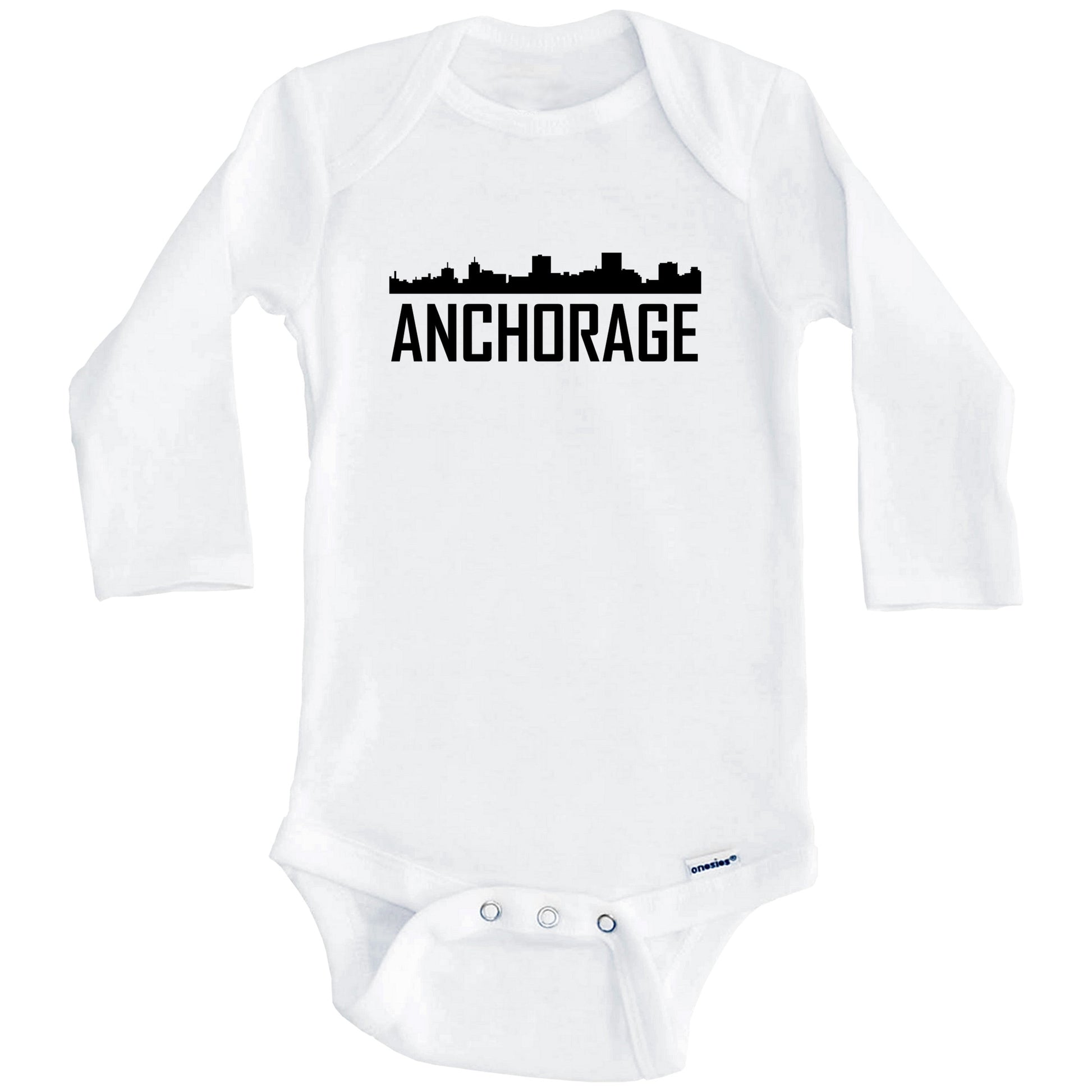 Anchorage Alaska Skyline Silhouette Baby Onesie (Long Sleeves)