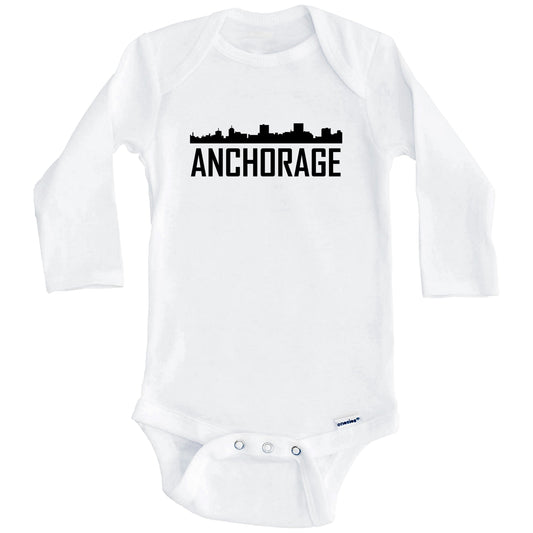 Anchorage Alaska Skyline Silhouette Baby Onesie (Long Sleeves)
