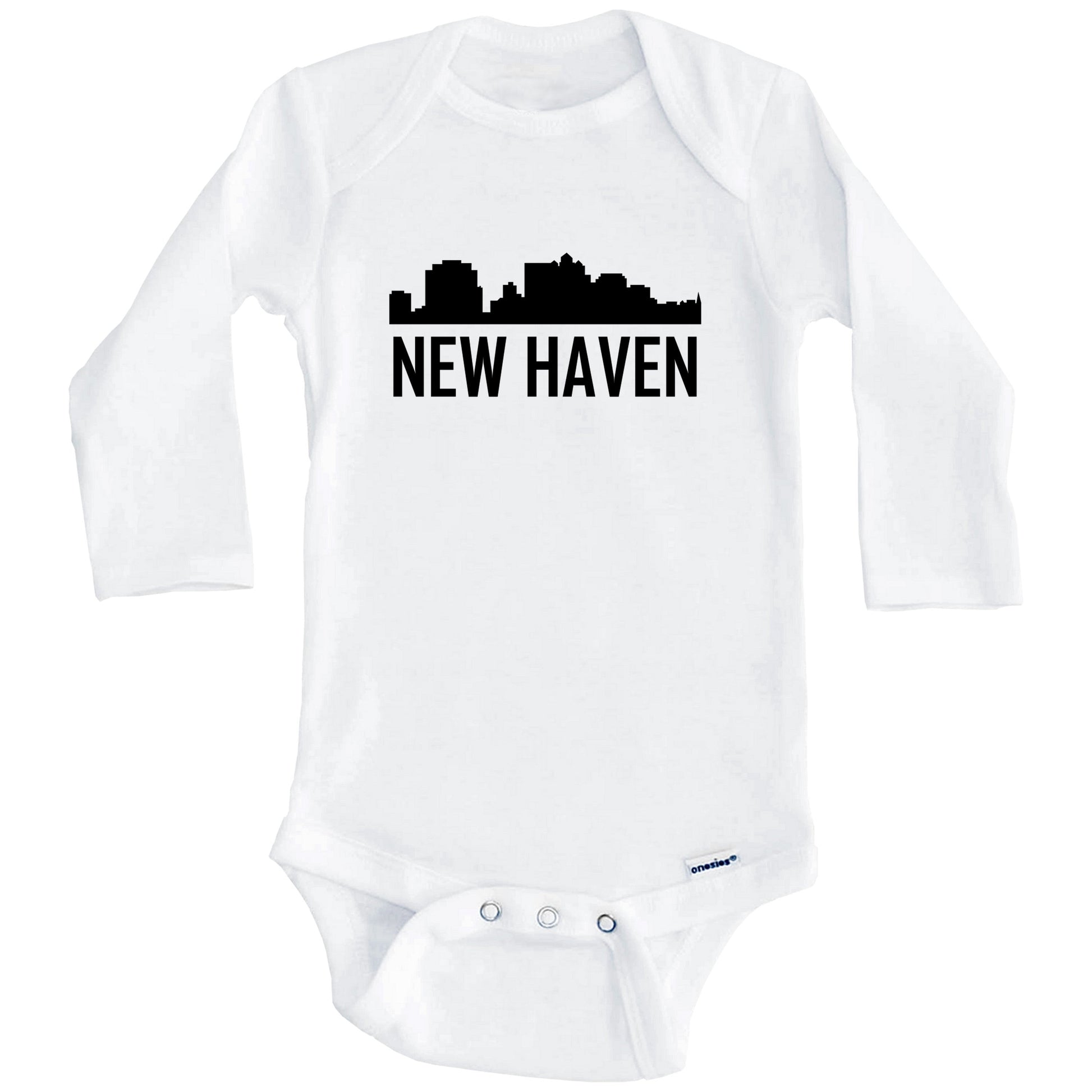 New Haven Connecticut Skyline Silhouette Baby Onesie (Long Sleeves)