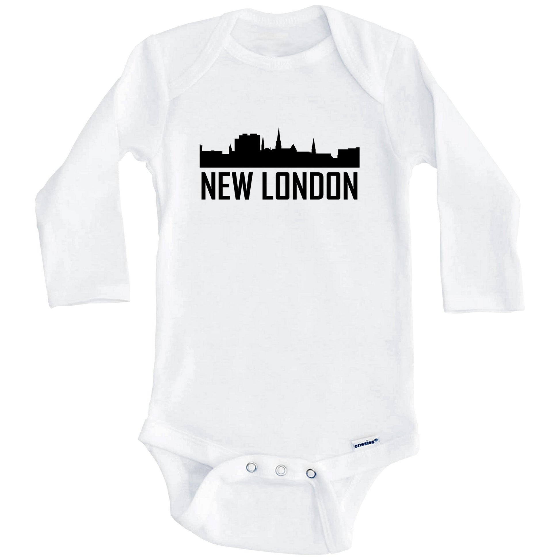 New London Connecticut Skyline Silhouette Baby Onesie (Long Sleeves)