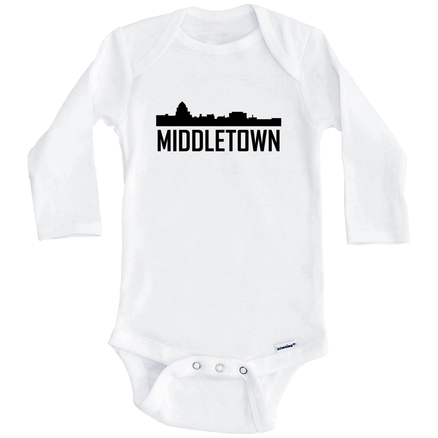Middletown Connecticut Skyline Silhouette Baby Onesie (Long Sleeves)