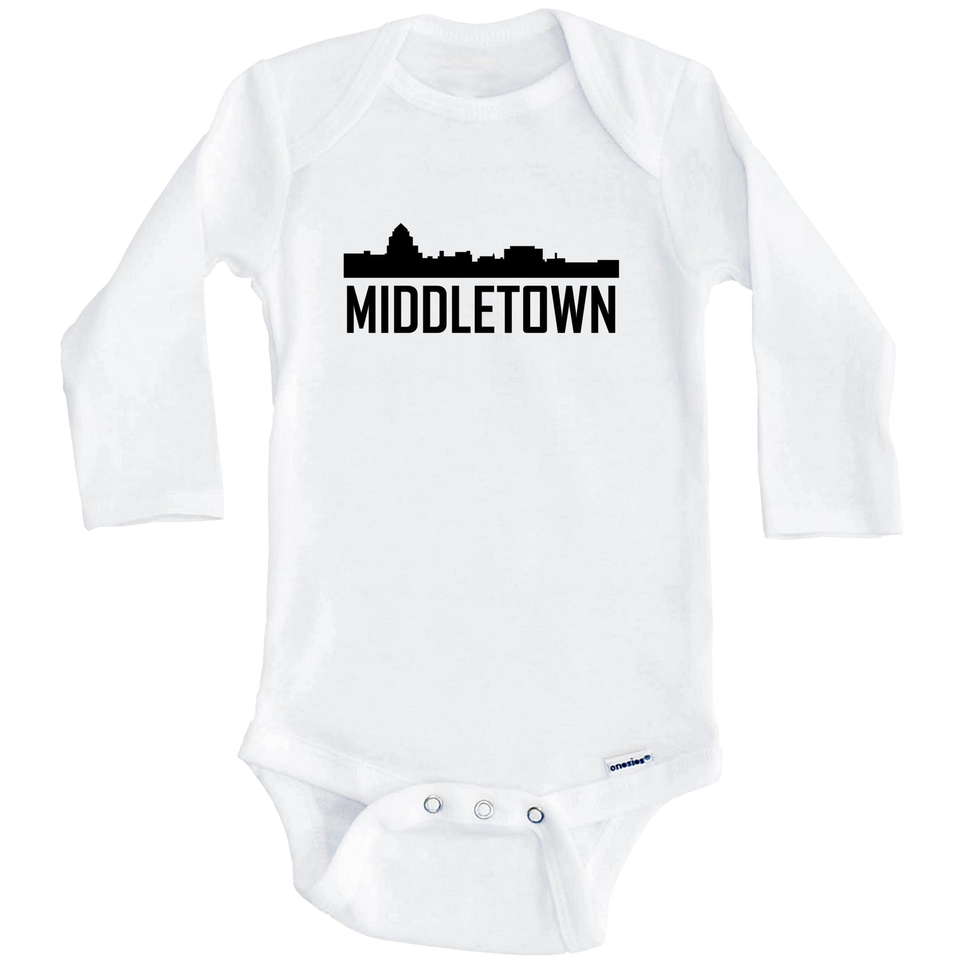 Middletown Connecticut Skyline Silhouette Baby Onesie (Long Sleeves)