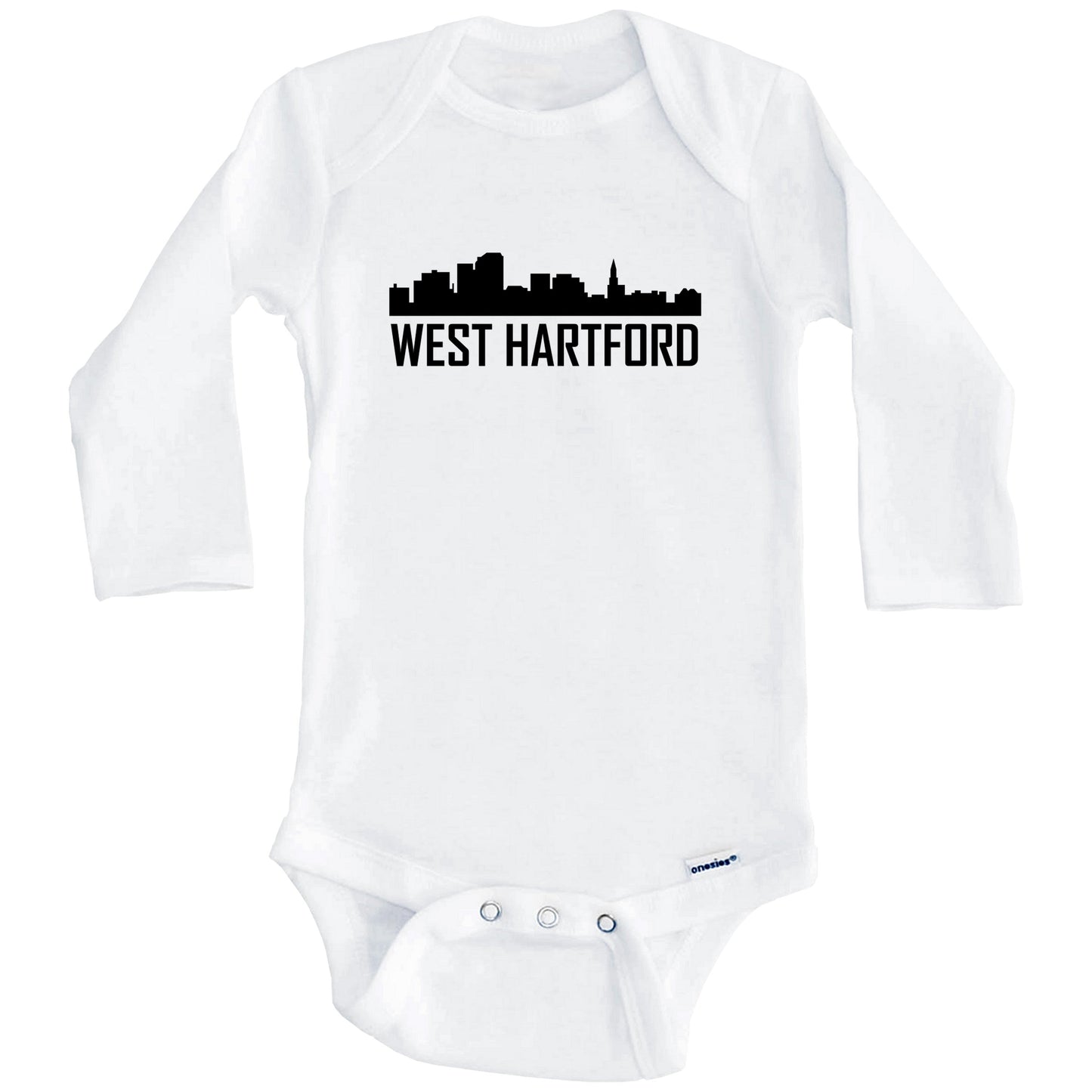 West Hartford Connecticut Skyline Silhouette Baby Onesie (Long Sleeves)