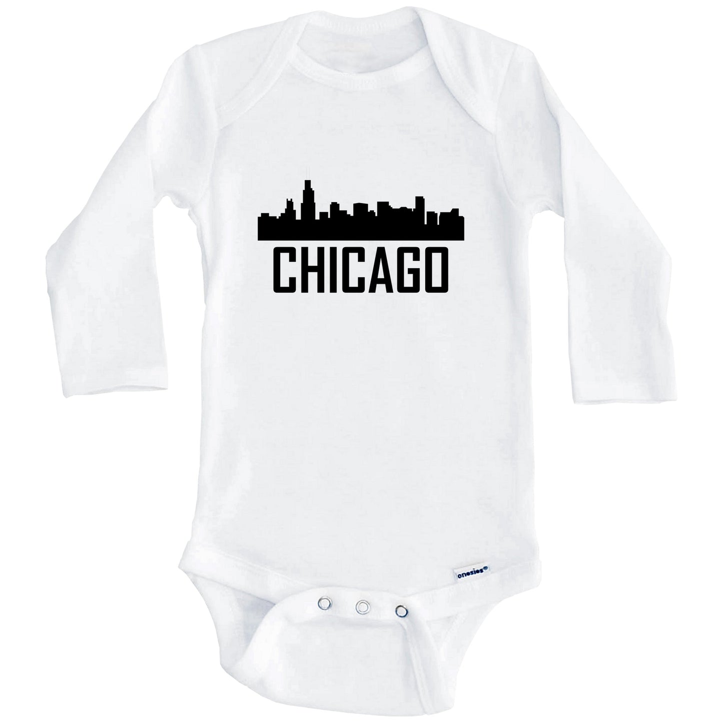 Chicago Illinois Skyline Silhouette Baby Onesie (Long Sleeves)