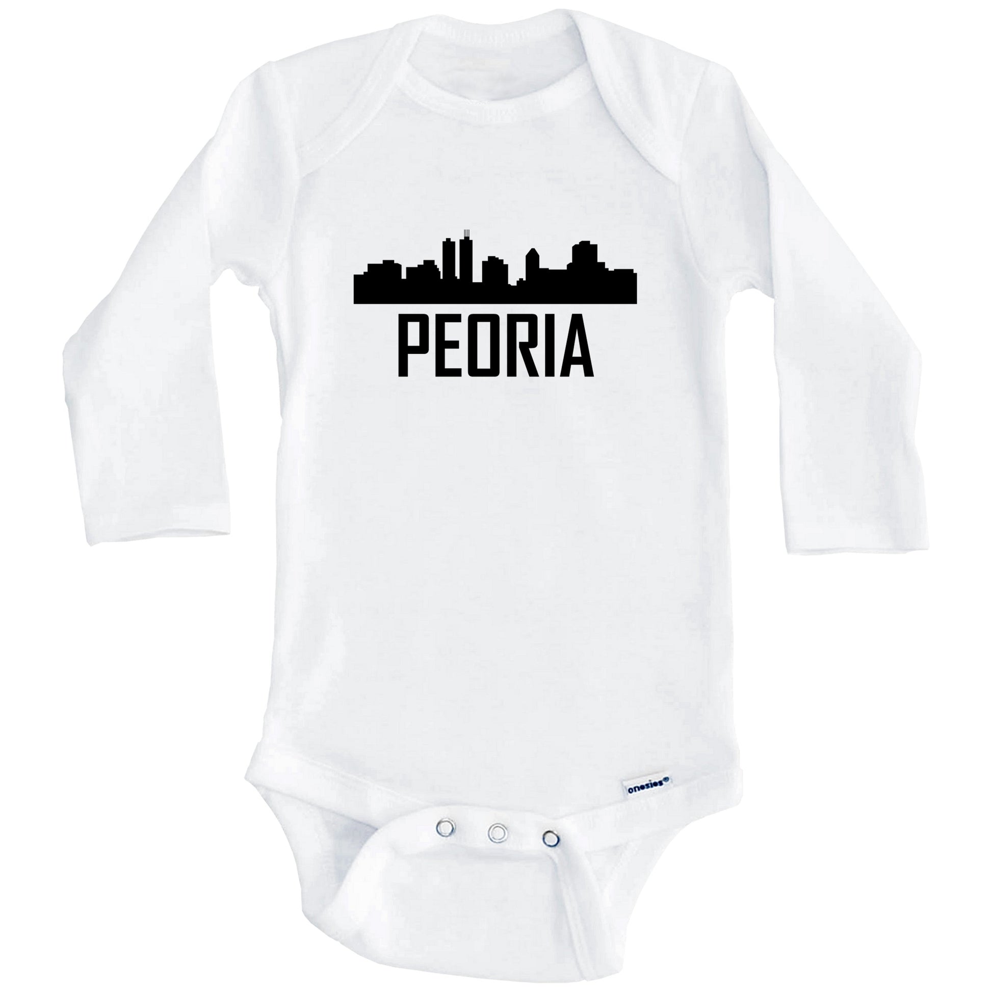 Peoria Illinois Skyline Silhouette Baby Onesie (Long Sleeves)