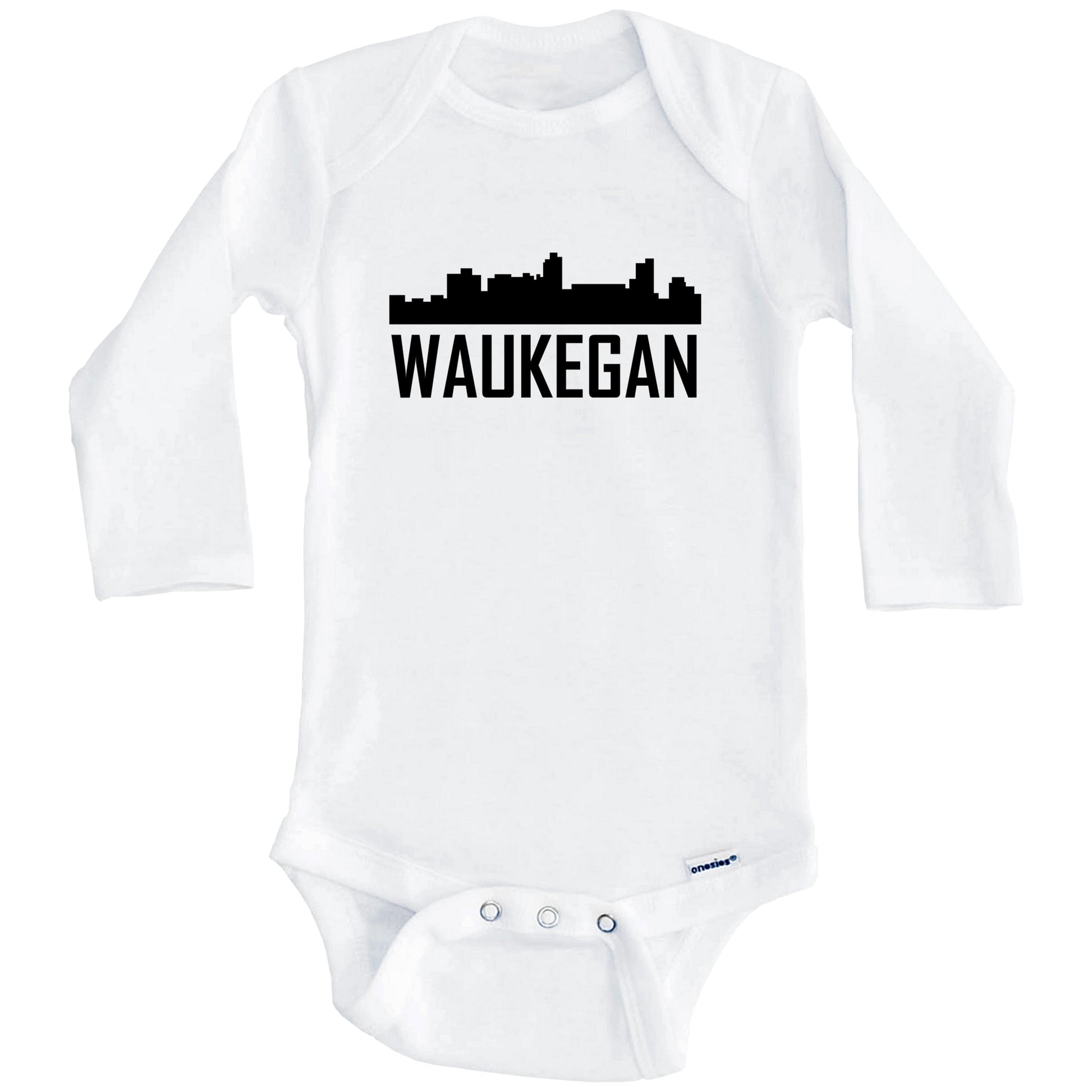Waukegan Illinois Skyline Silhouette Baby Onesie (Long Sleeves)