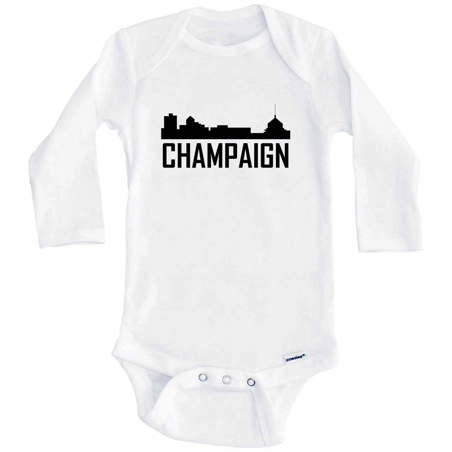 Champaign Illinois Skyline Silhouette Baby Onesie (Long Sleeves)