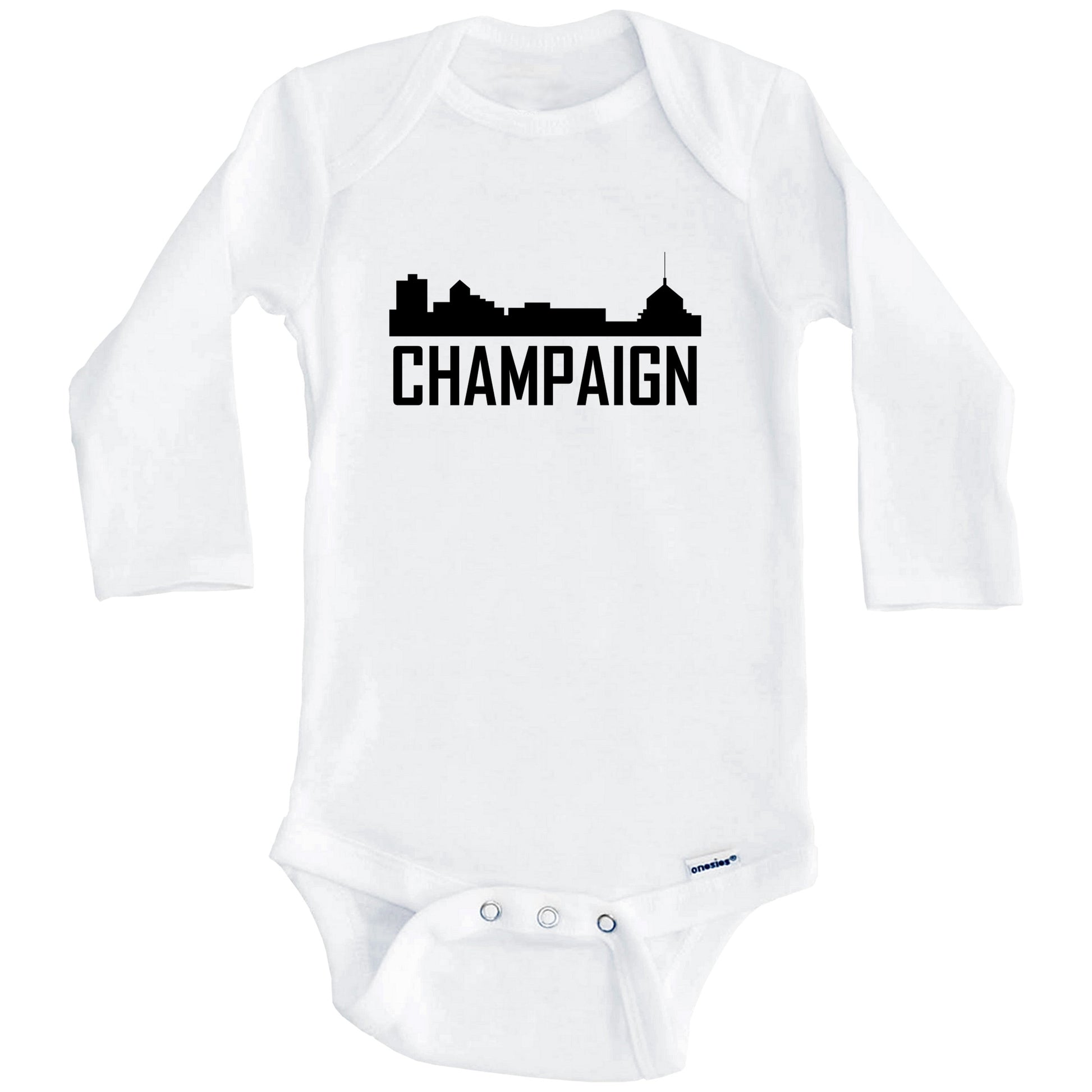 Champaign Illinois Skyline Silhouette Baby Onesie (Long Sleeves)