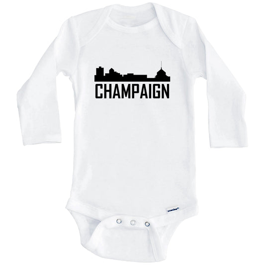 Champaign Illinois Skyline Silhouette Baby Onesie (Long Sleeves)