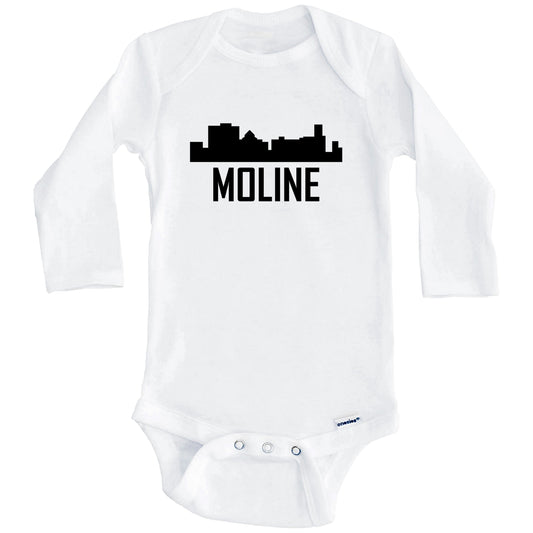 Moline Illinois Skyline Silhouette Baby Onesie (Long Sleeves)