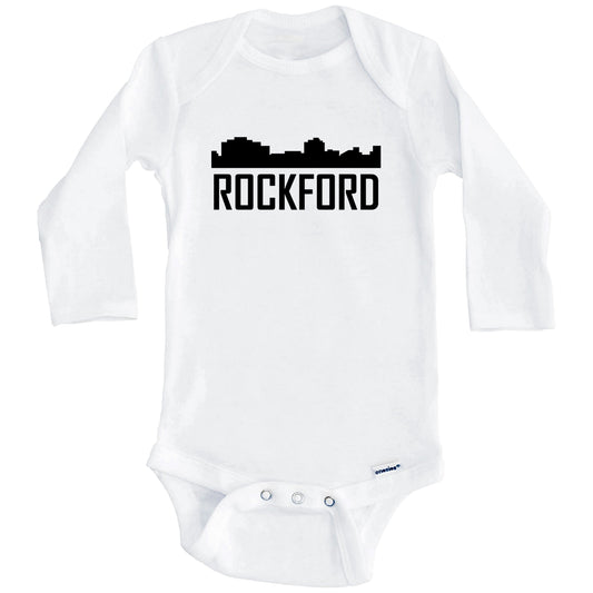 Rockford Illinois Skyline Silhouette Baby Onesie (Long Sleeves)