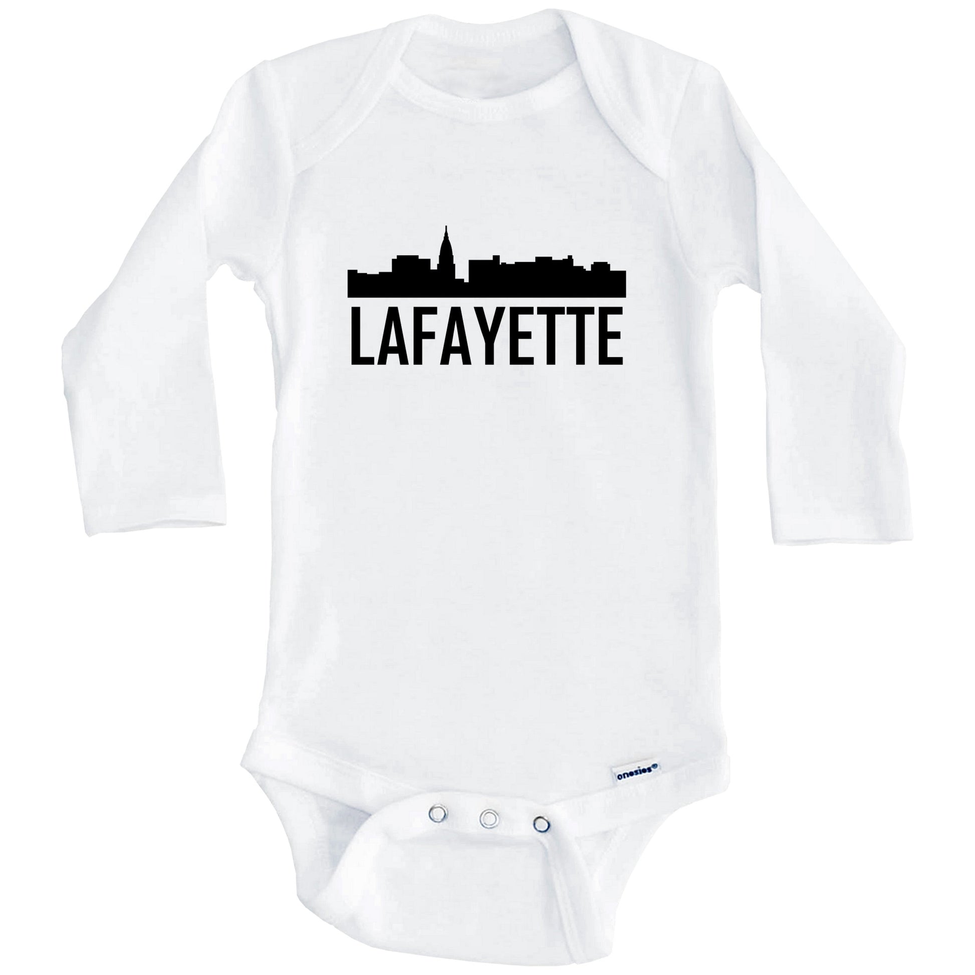 Lafayette Indiana Skyline Silhouette Baby Onesie (Long Sleeves)