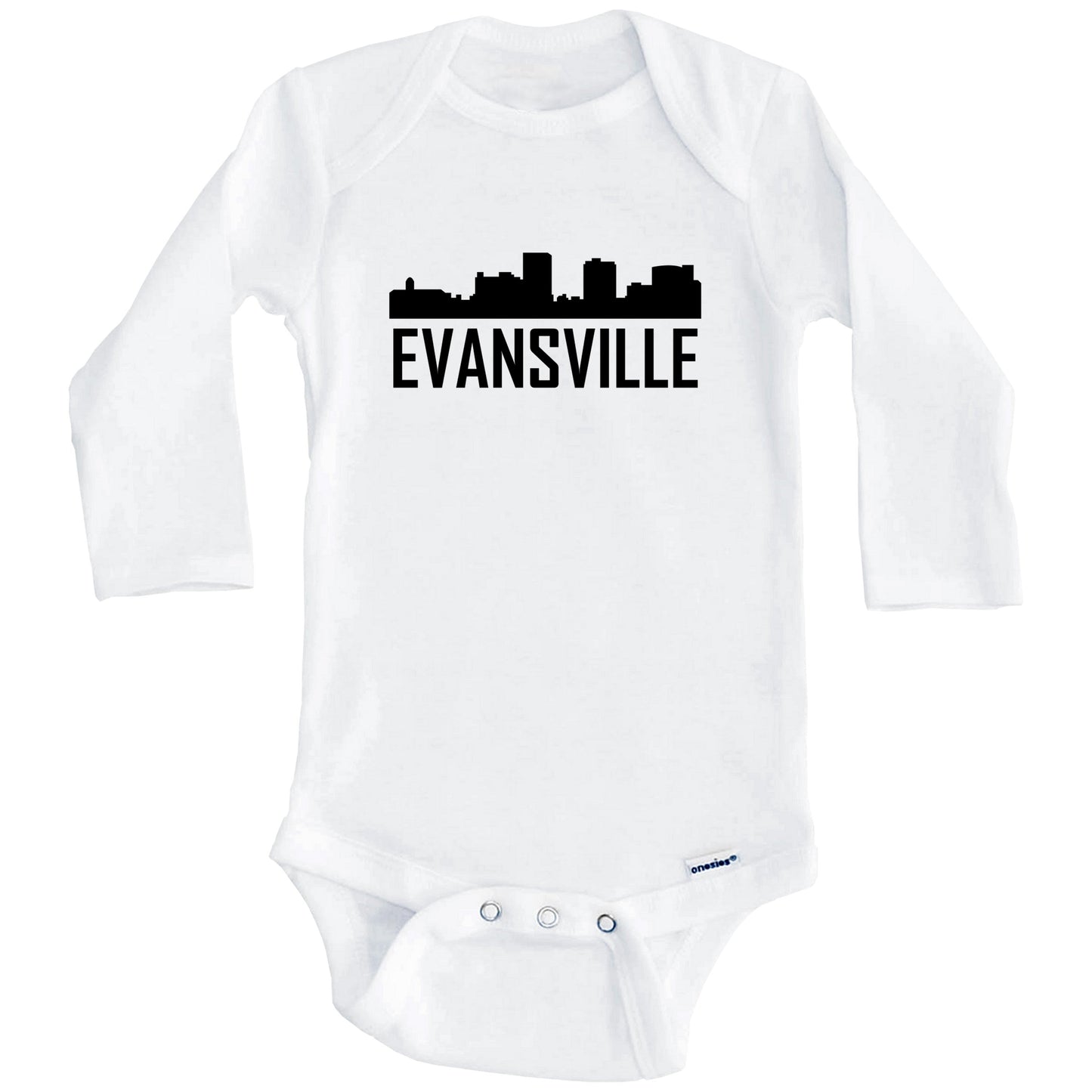 Evansville Indiana Skyline Silhouette Baby Onesie (Long Sleeves)