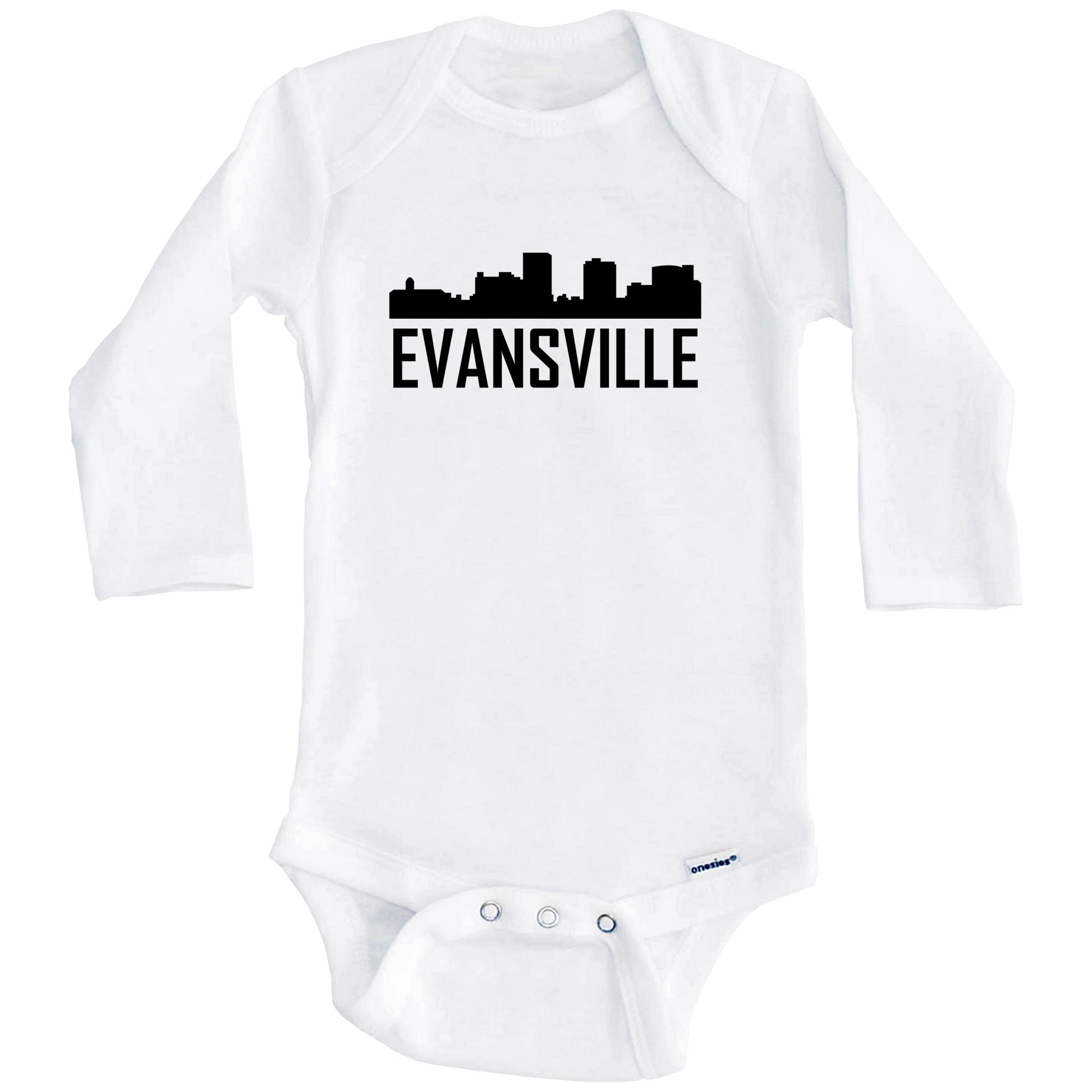 Evansville Indiana Skyline Silhouette Baby Onesie (Long Sleeves)