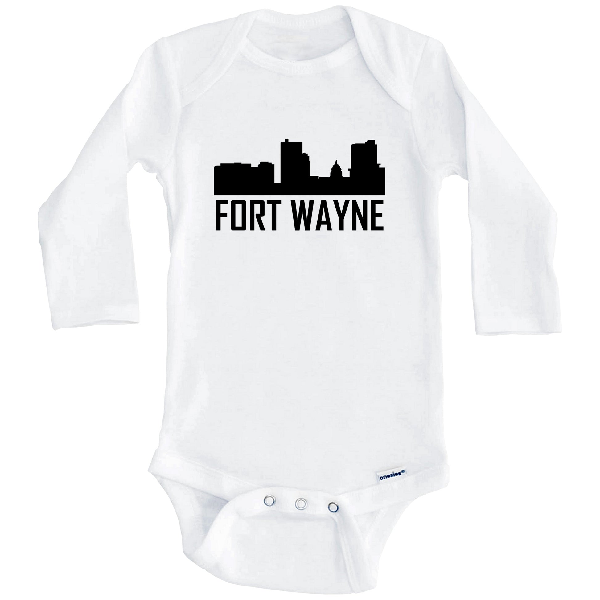 Fort Wayne Indiana Skyline Silhouette Baby Onesie (Long Sleeves)