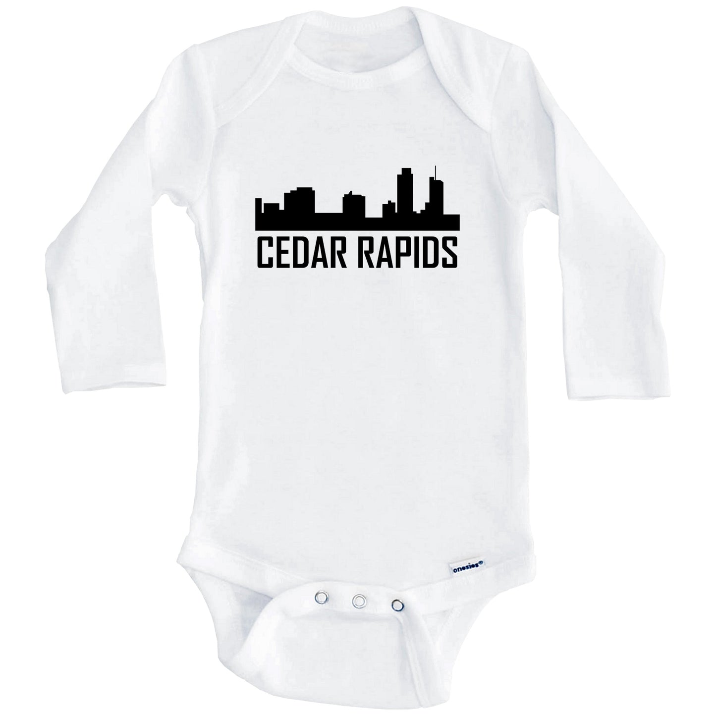Cedar Rapids Iowa Skyline Silhouette Baby Onesie (Long Sleeves)