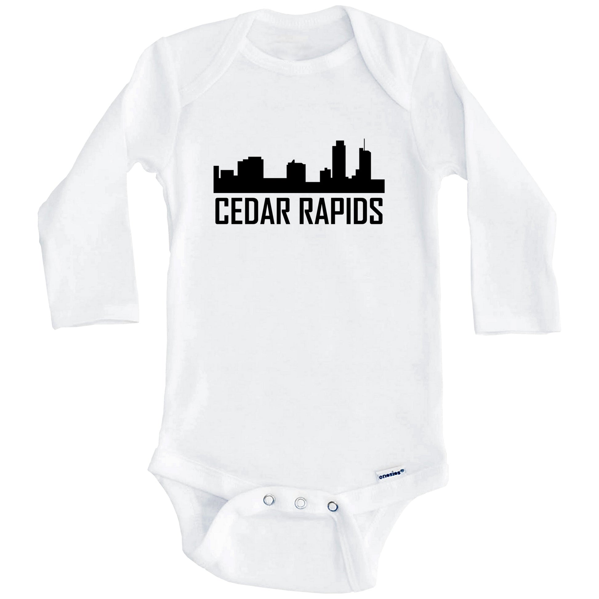 Cedar Rapids Iowa Skyline Silhouette Baby Onesie (Long Sleeves)