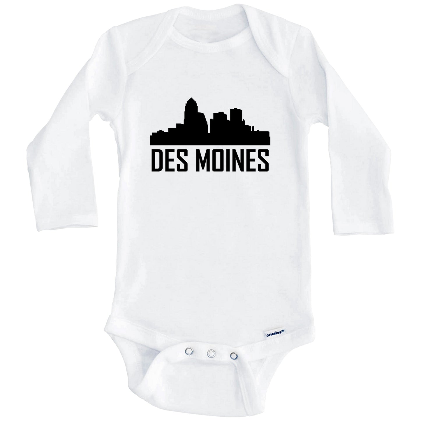 Des Moines Iowa Skyline Silhouette Baby Onesie (Long Sleeves)