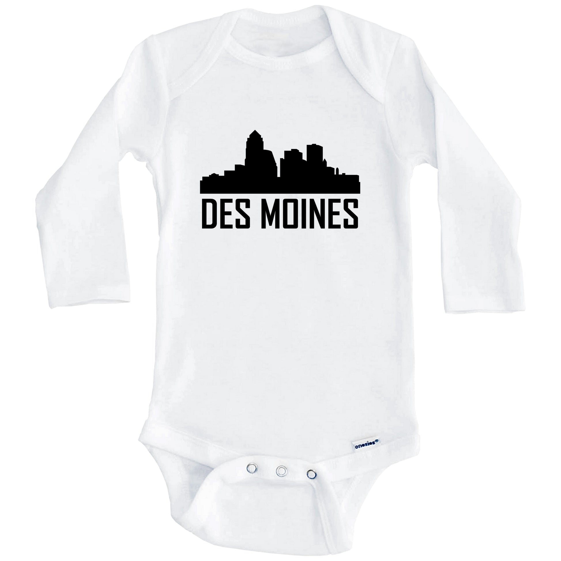 Des Moines Iowa Skyline Silhouette Baby Onesie (Long Sleeves)