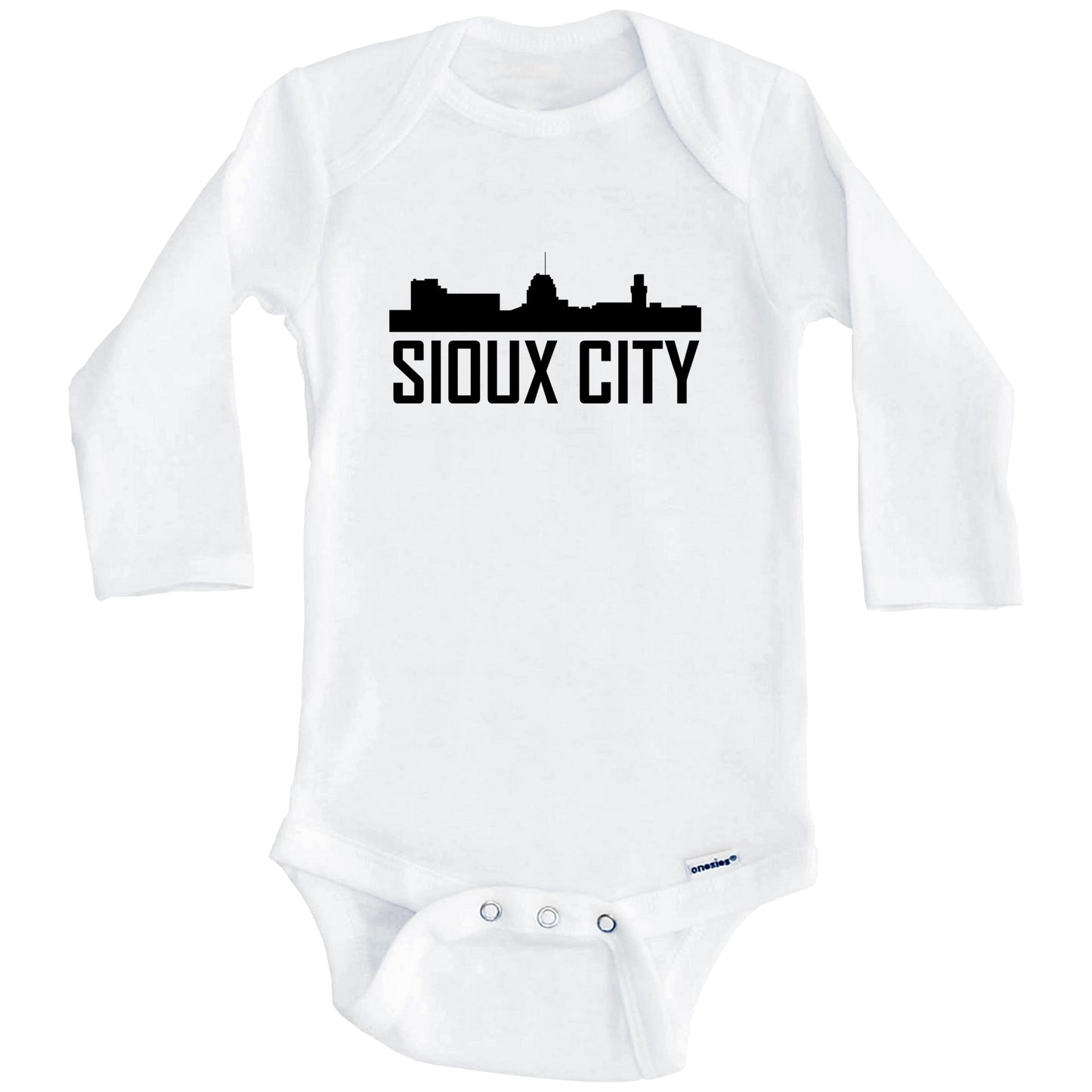 Sioux City Iowa Skyline Silhouette Baby Onesie (Long Sleeves)