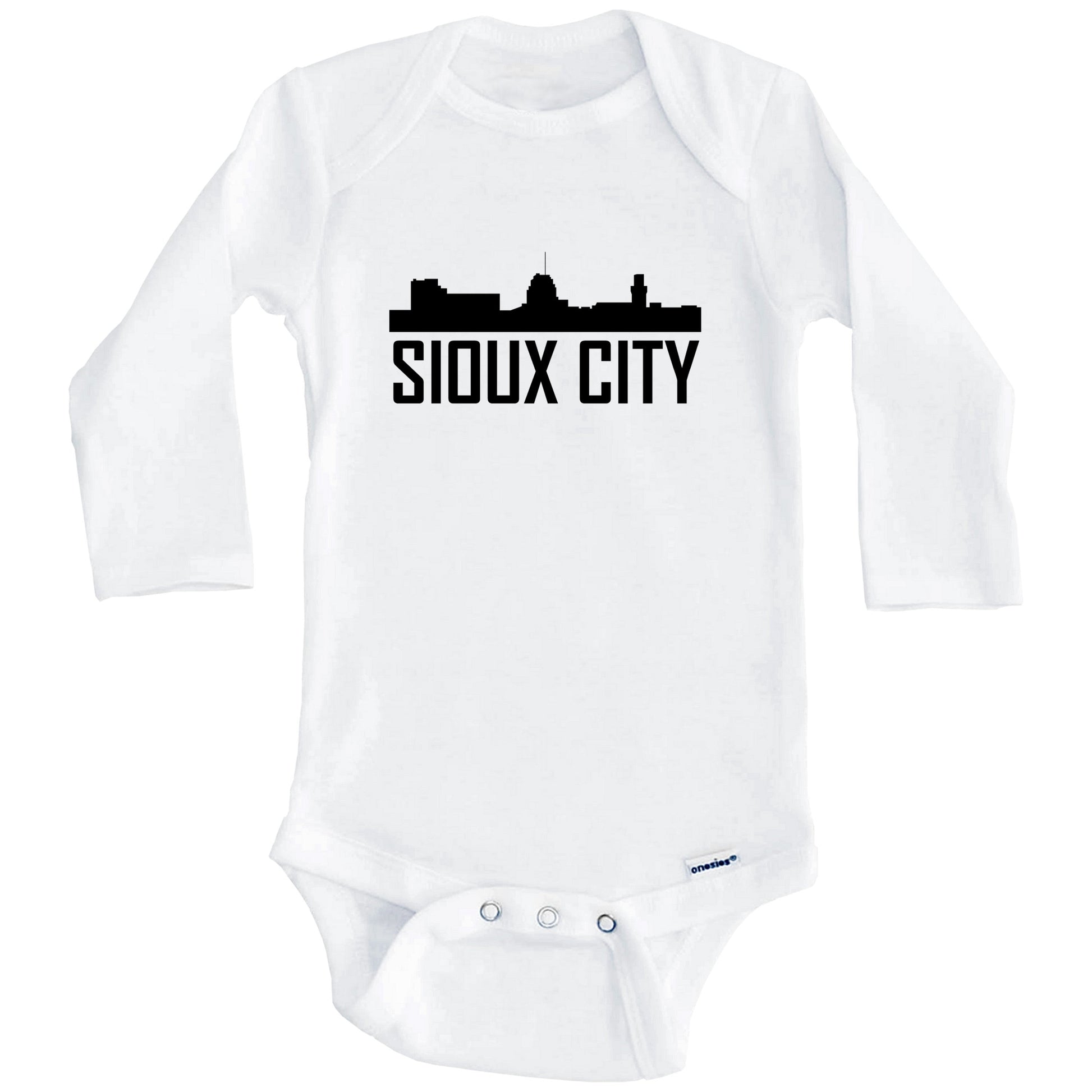 Sioux City Iowa Skyline Silhouette Baby Onesie (Long Sleeves)