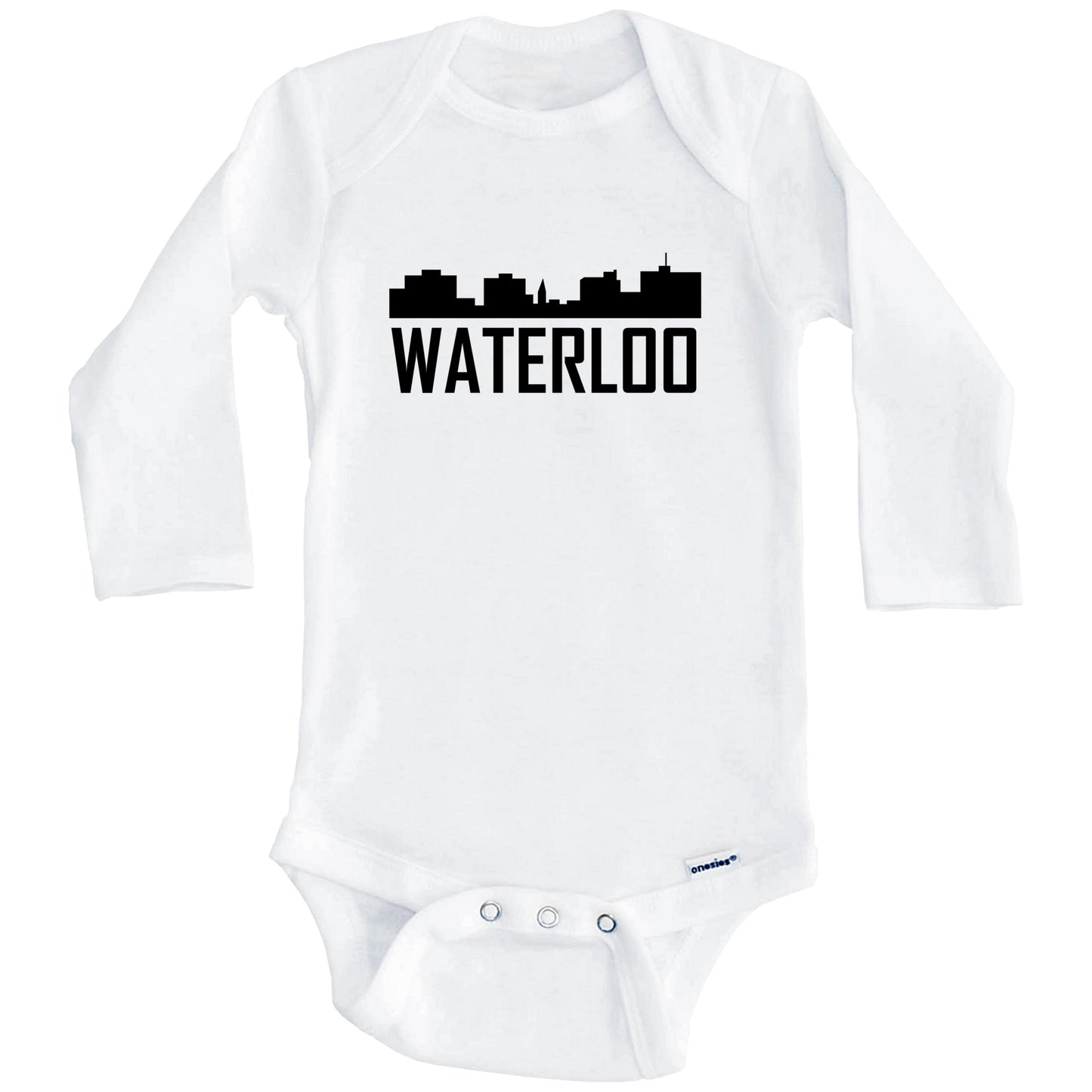 Waterloo Iowa Skyline Silhouette Baby Onesie (Long Sleeves)
